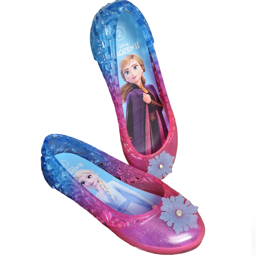 Frozen II Girl's Size 2 Pink Blue Snowflake Cutout Jelly Ballet Slipper …